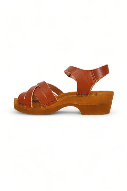 BOSABO LEATHER COGNAC FOUR STRAP SANDAL