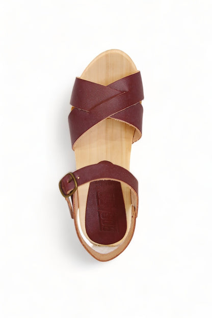 BOSABO LEATHER BORDEAUX TWO STRAP SANDAL