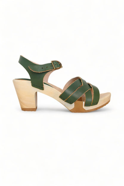 BOSABO LEATHER EMERALD GREEN FOUR STRAP SANDAL