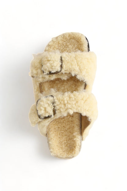 BOSABO MOUTON BOUCLE CREAM SHEARLING SLIDES