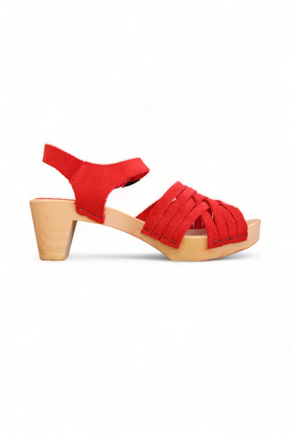 BOSABO RED SUEDE MID HEEL CLOG