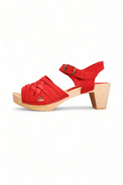 BOSABO RED SUEDE MID HEEL CLOG