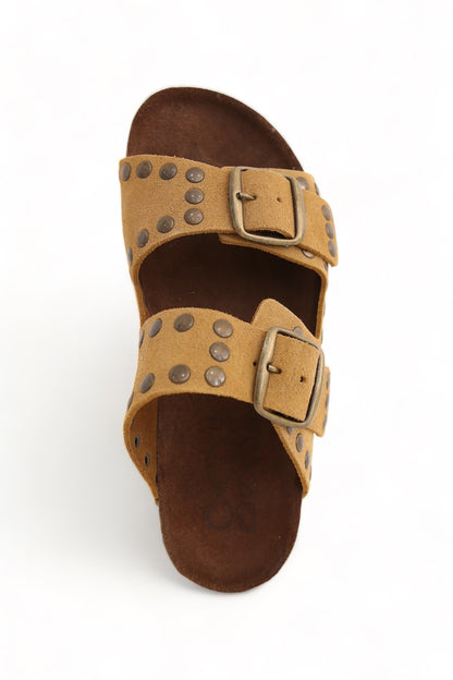 BOSABO RIVET TAN BUCKLED STUD SLIDES