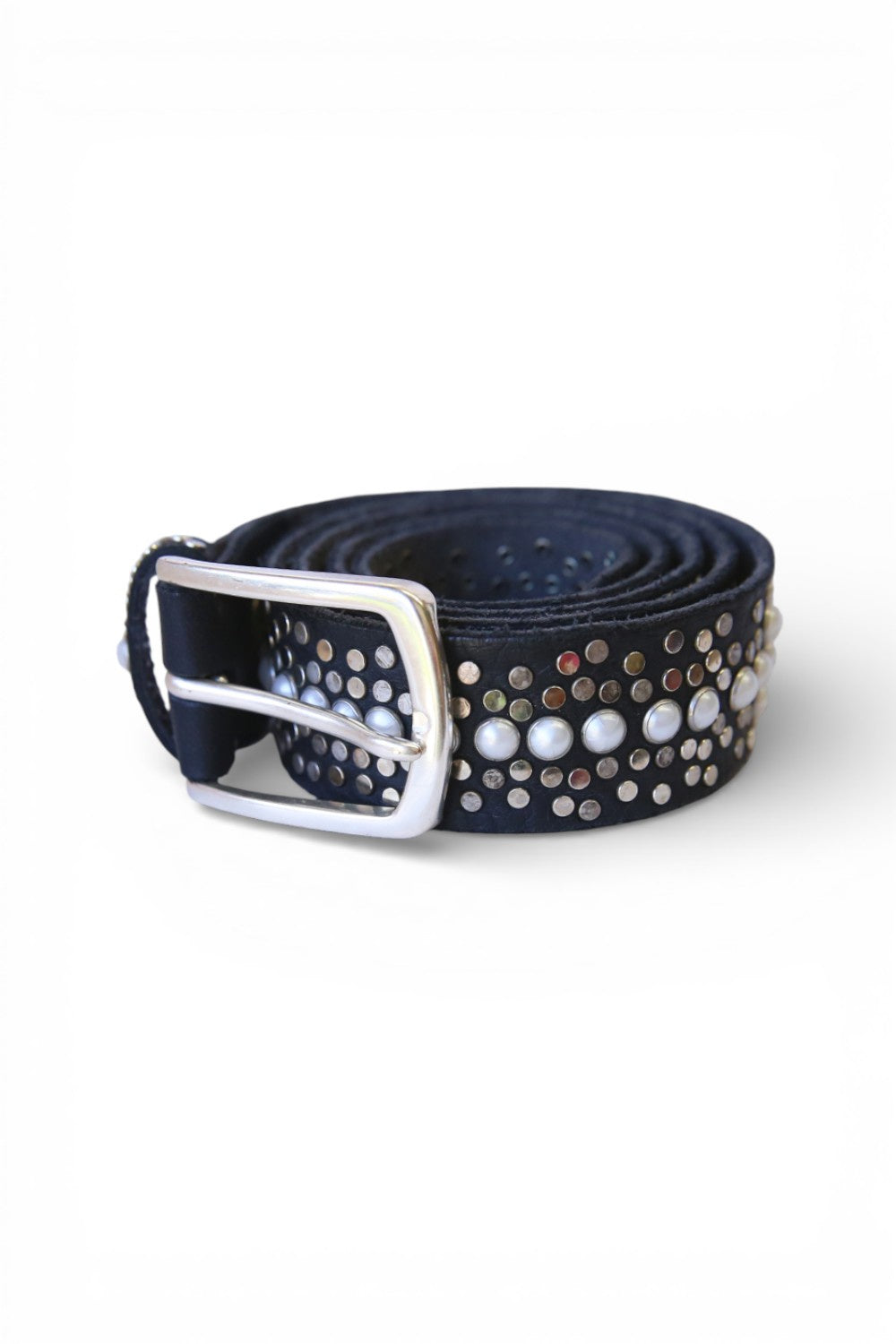 B.BELT PEARL STUD LEATHER BELT