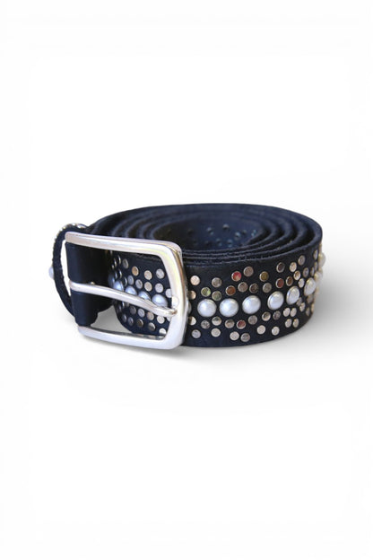 B.BELT PEARL STUD LEATHER BELT