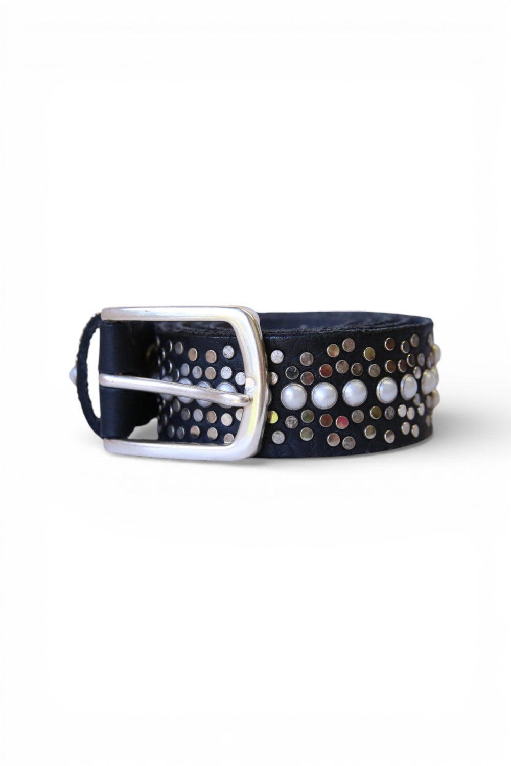 B.BELT PEARL STUD LEATHER BELT
