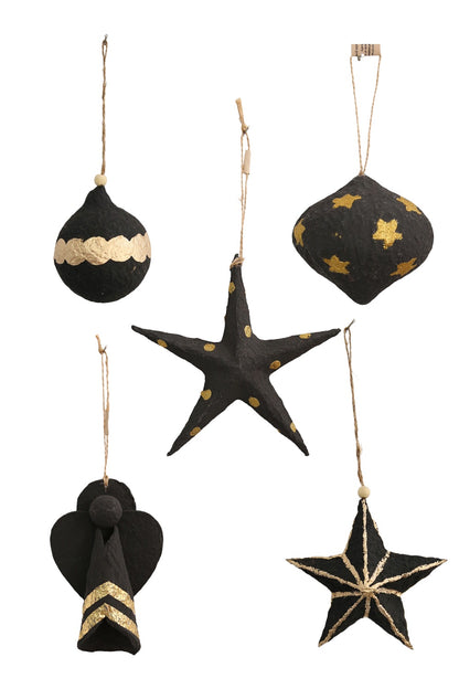 RUBY STAR TRADERS CHRISTMAS DECORATION BLACK SET OF 5
