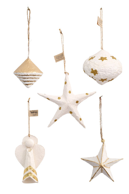 RUBY STAR TRADERS CHRISTMAS DECORATION WHITE SET OF 5