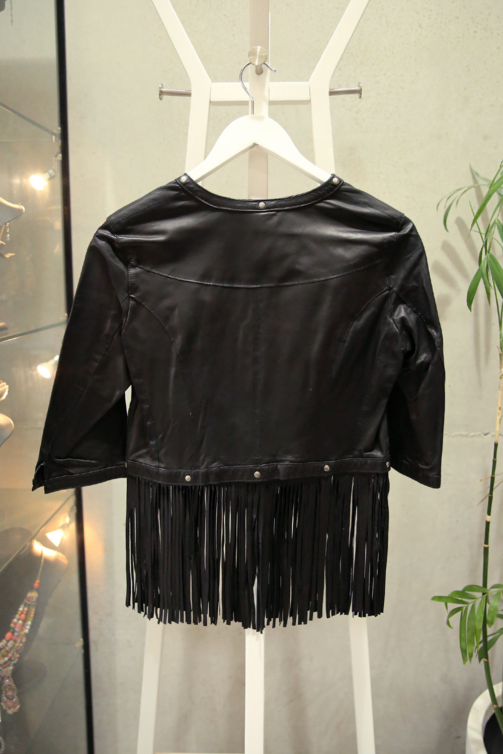 Delan Cropped Leather Jacket with Tassels