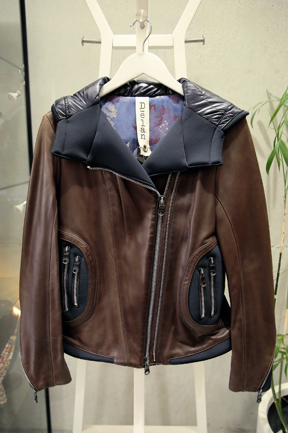 Delan Brown Leather Jacket with Hood
