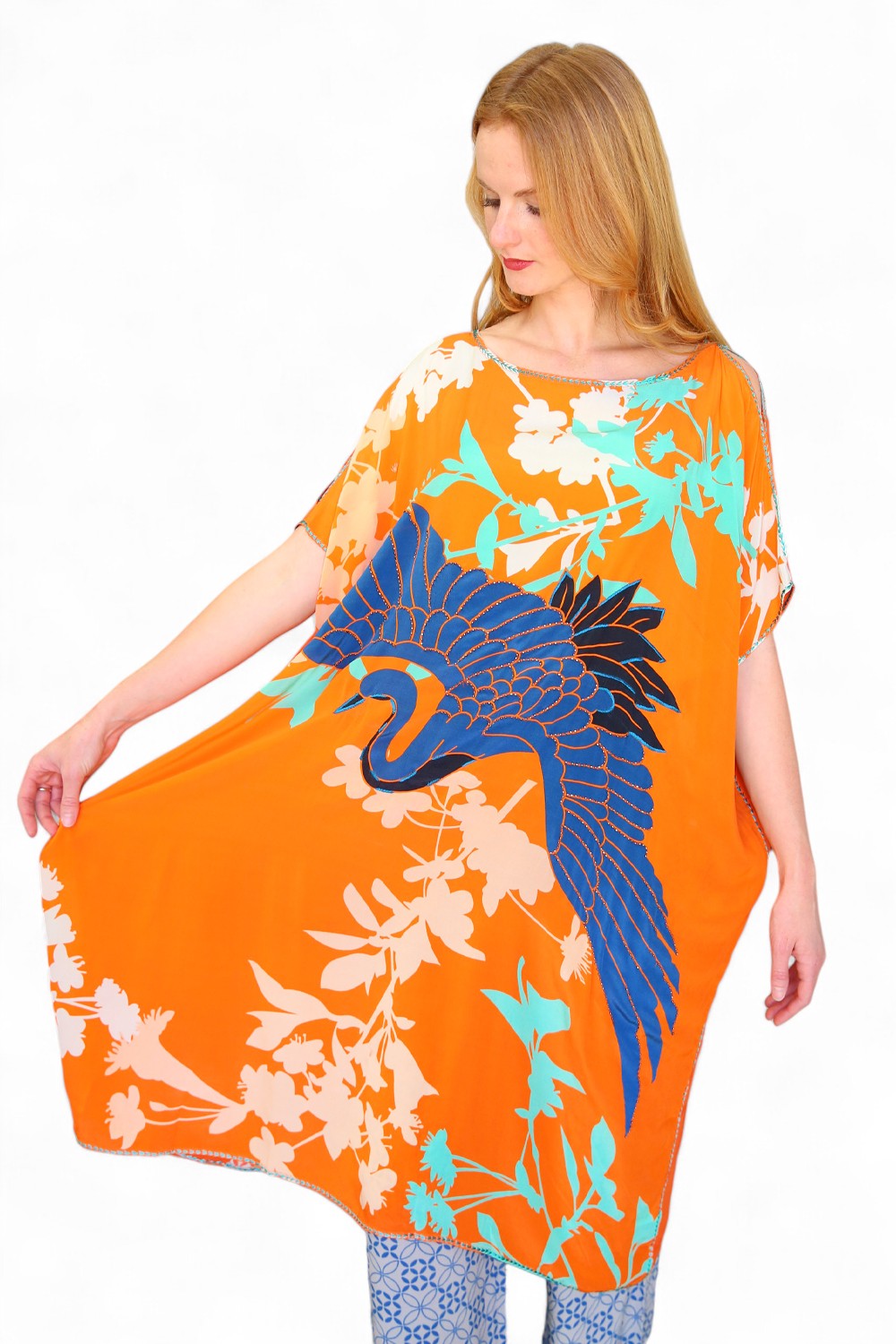 Duet Silk Poncho Long Pheonix