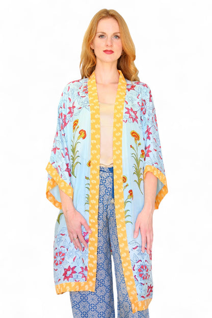 Anupamaa Silk Long Kimono Sky