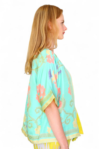 Anupamaa Silk Cropped Kimono Aqua