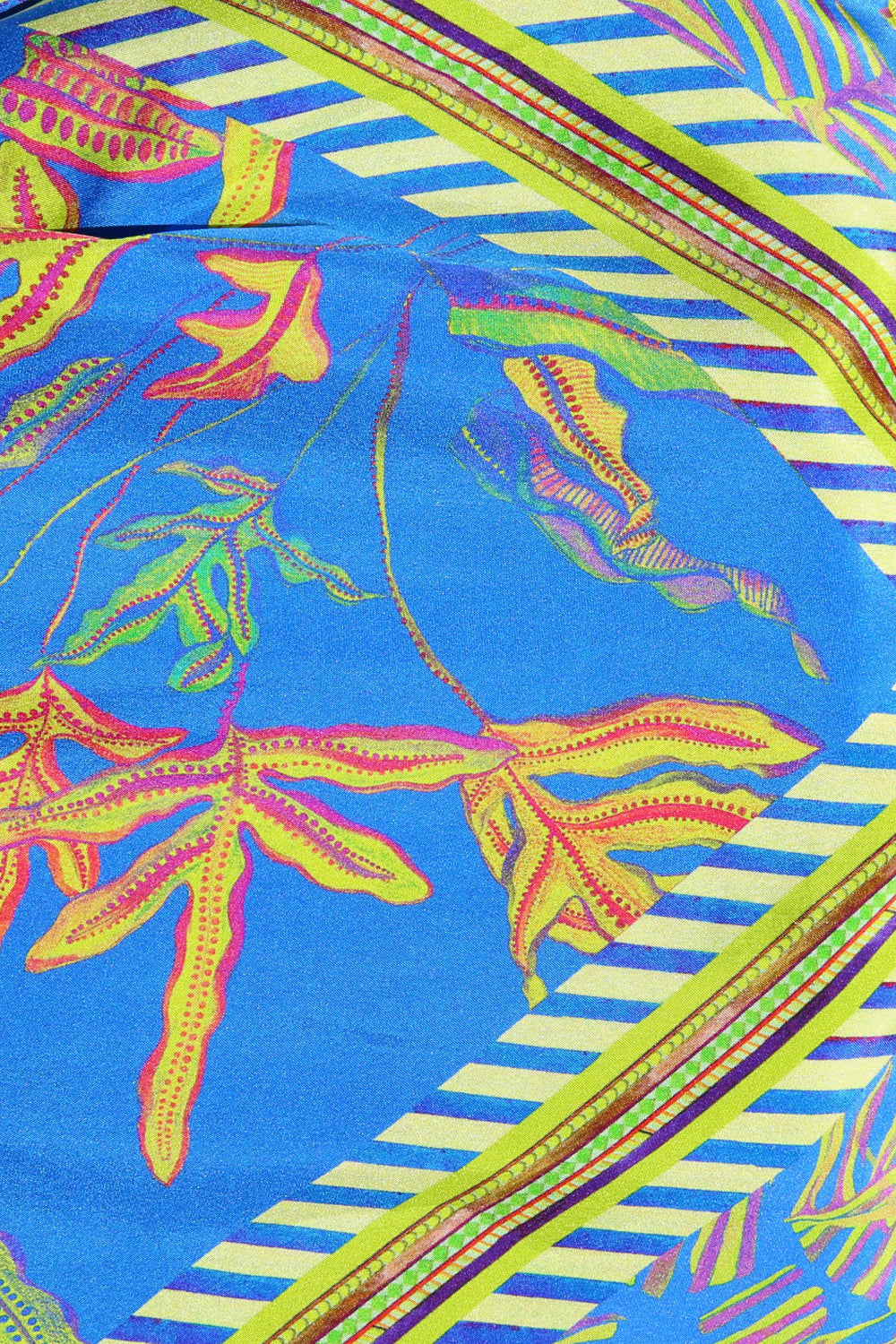 Eleni Malami Floral Silk Bag with Lime Green Tassels