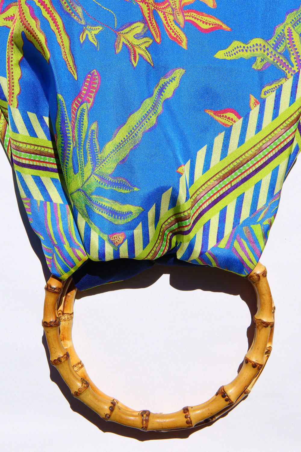 Eleni Malami Floral Silk Bag with Lime Green Tassels