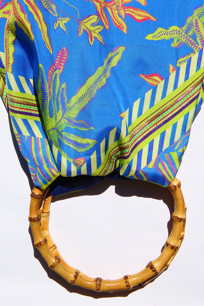 Eleni Malami Floral Silk Bag with Lime Green Tassels