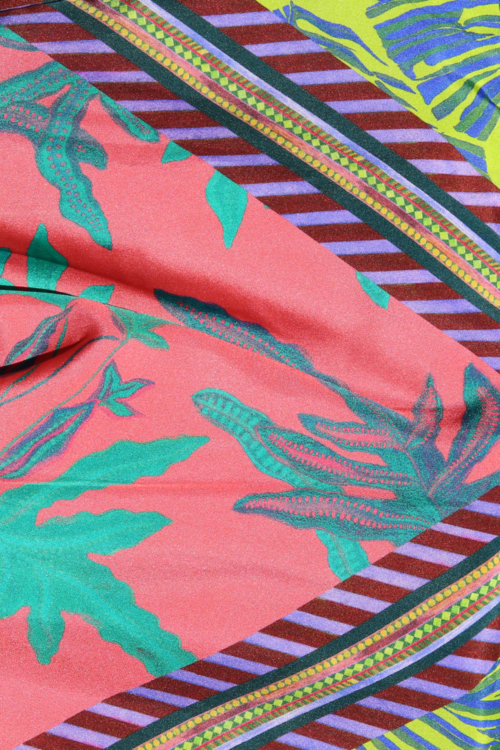 Eleni Malami Floral Silk Bag with Green Tassels