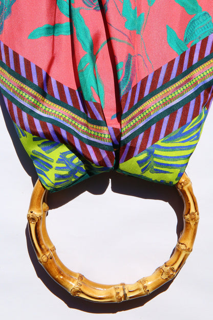 Eleni Malami Floral Silk Bag with Green Tassels