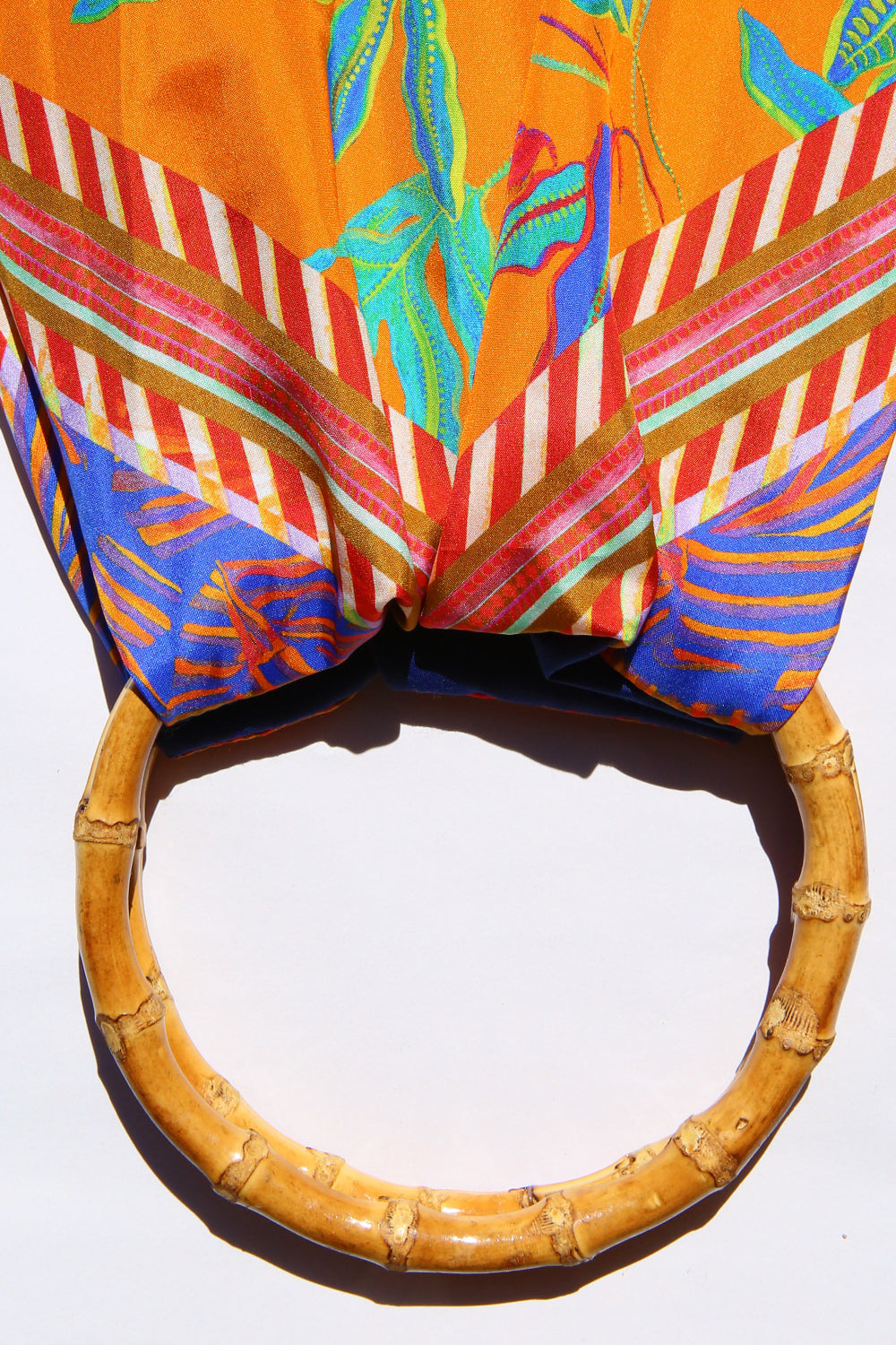 Eleni Malami Floral Silk Bag with Blue Tassels