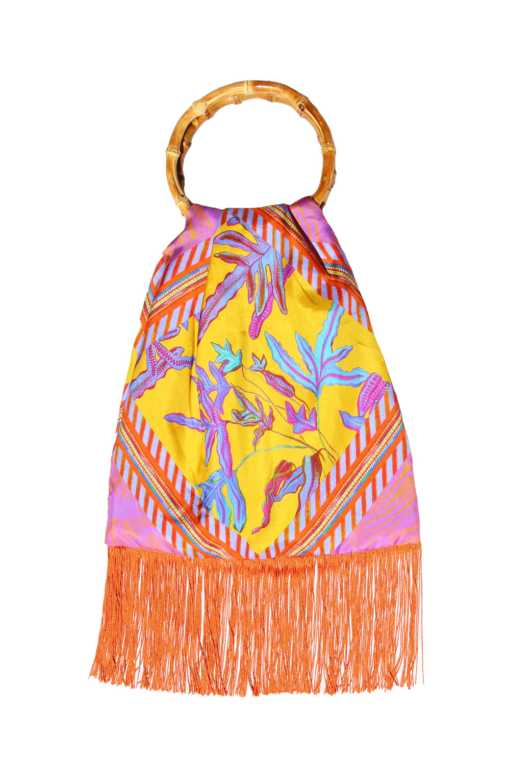 Eleni Malami Floral Silk Bag with Orange Tassels