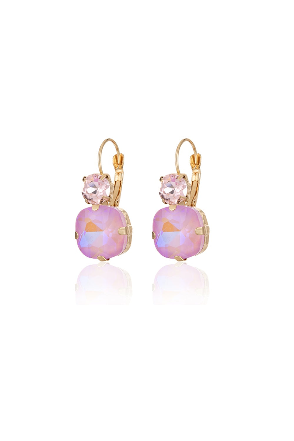 FADO EARRING DOUBLE LIGHT PINK STONE SQUARE