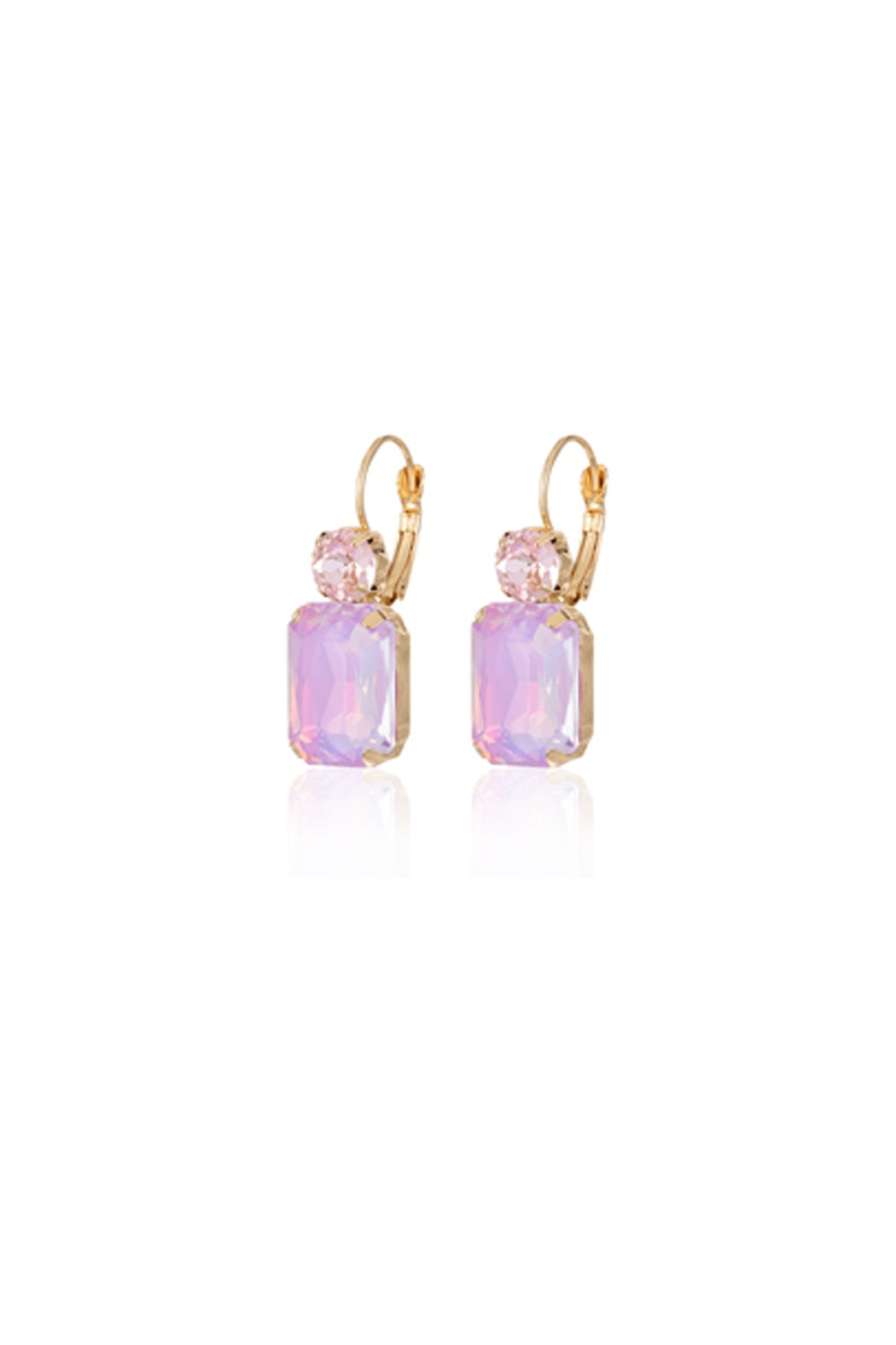 FADO EARRING DOUBLE LIGHT PINK STONE RECTANGLE