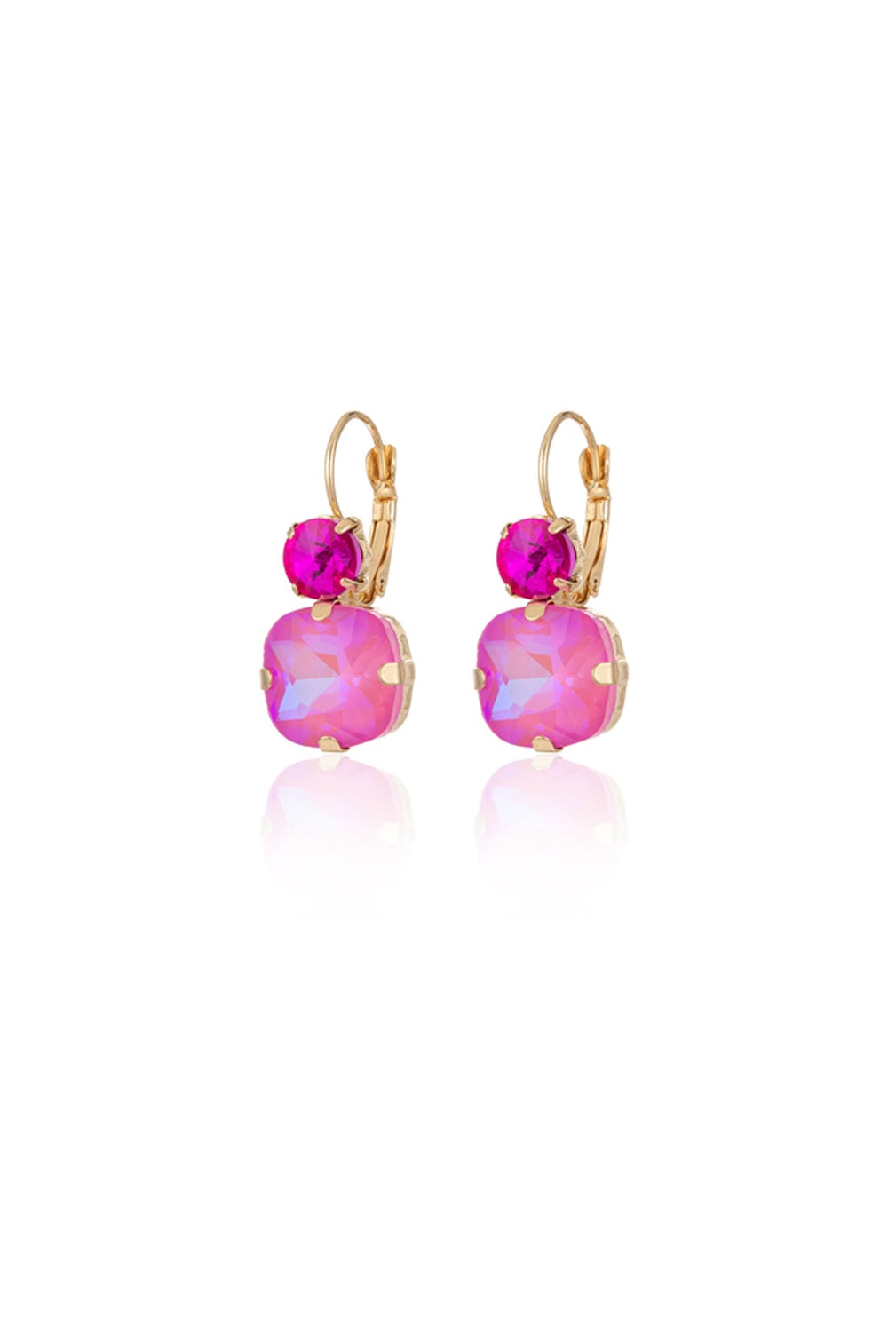 FADO EARRING DOUBLE PINK STONE SQUARE