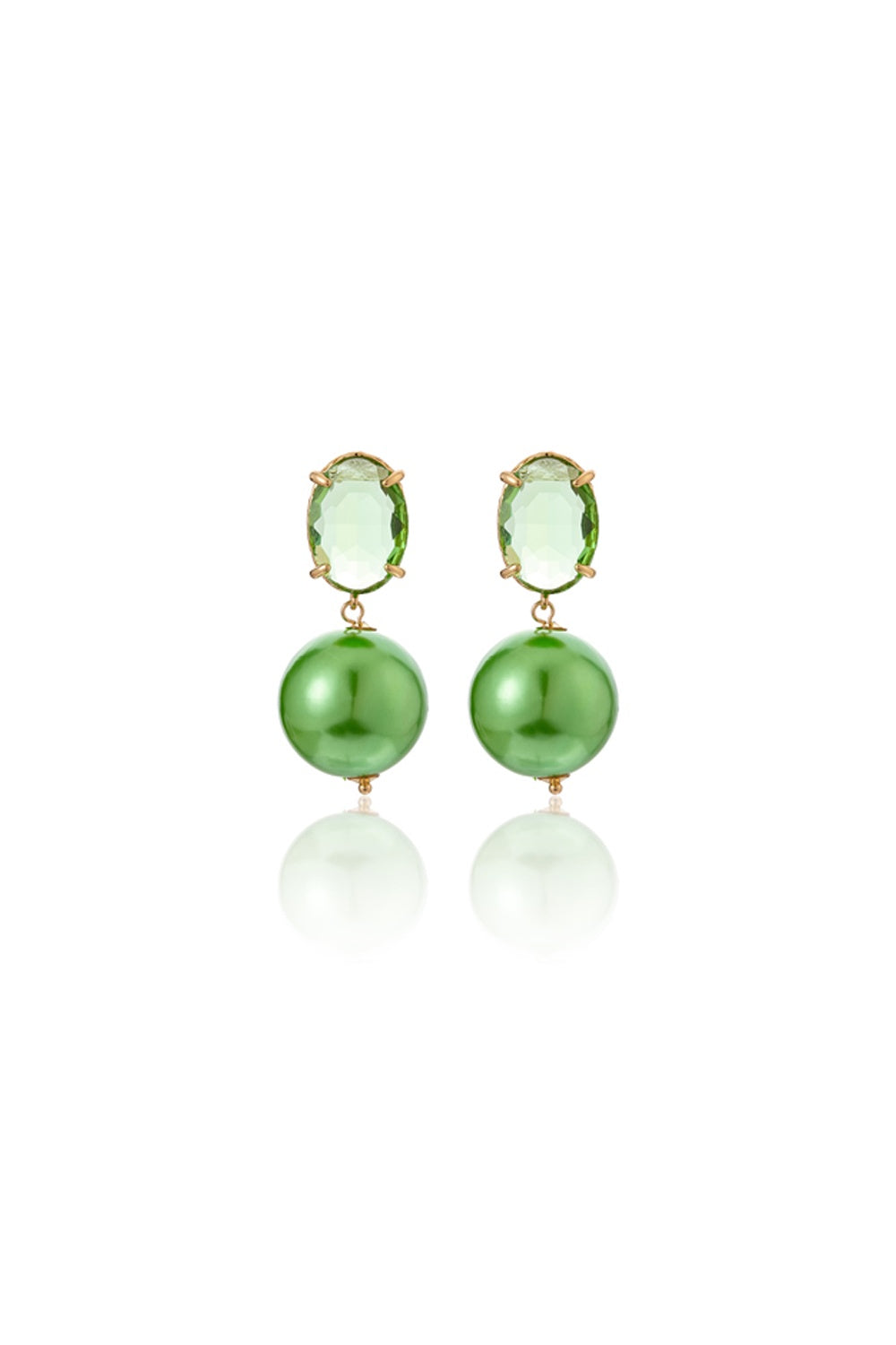 FADO EARRING GREEN OVAL GEM STONE GREEN BALL