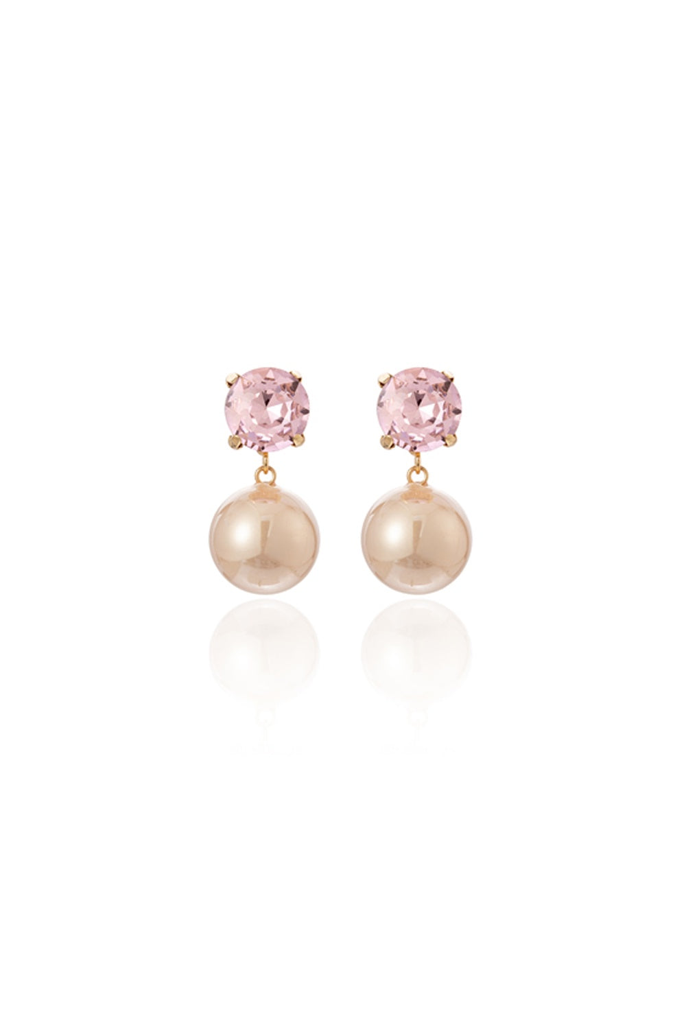 FADO EARRING PINK GEM STONE WITH PEARL BALL