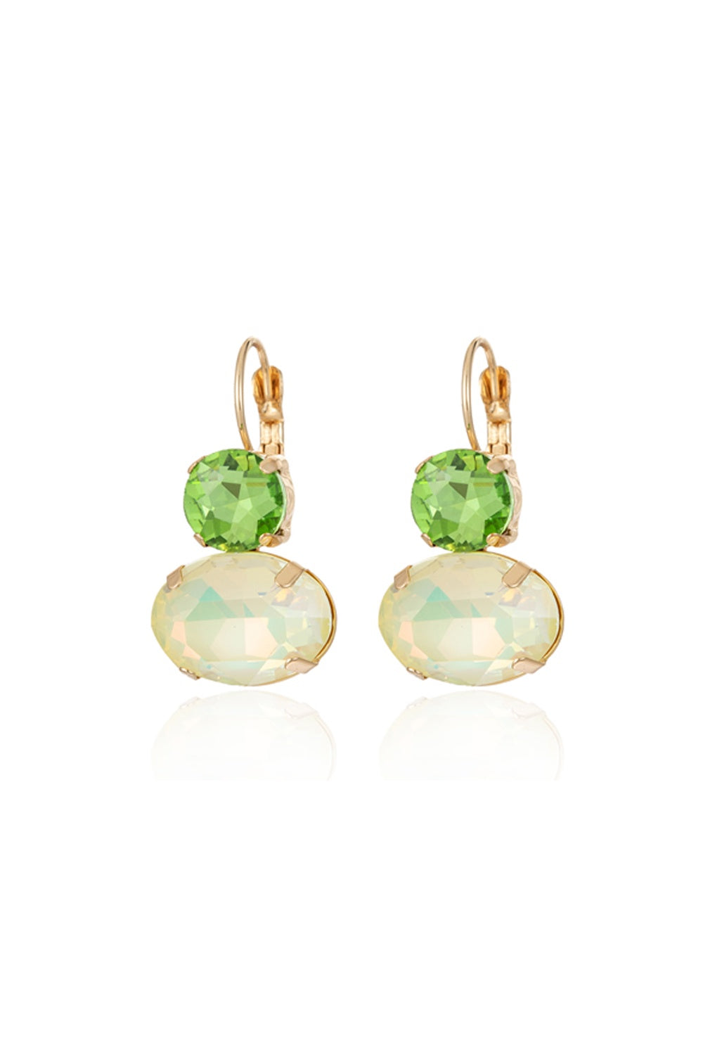 FADO EARRING DOUBLE  GEM STONES GREEN AND WHITE