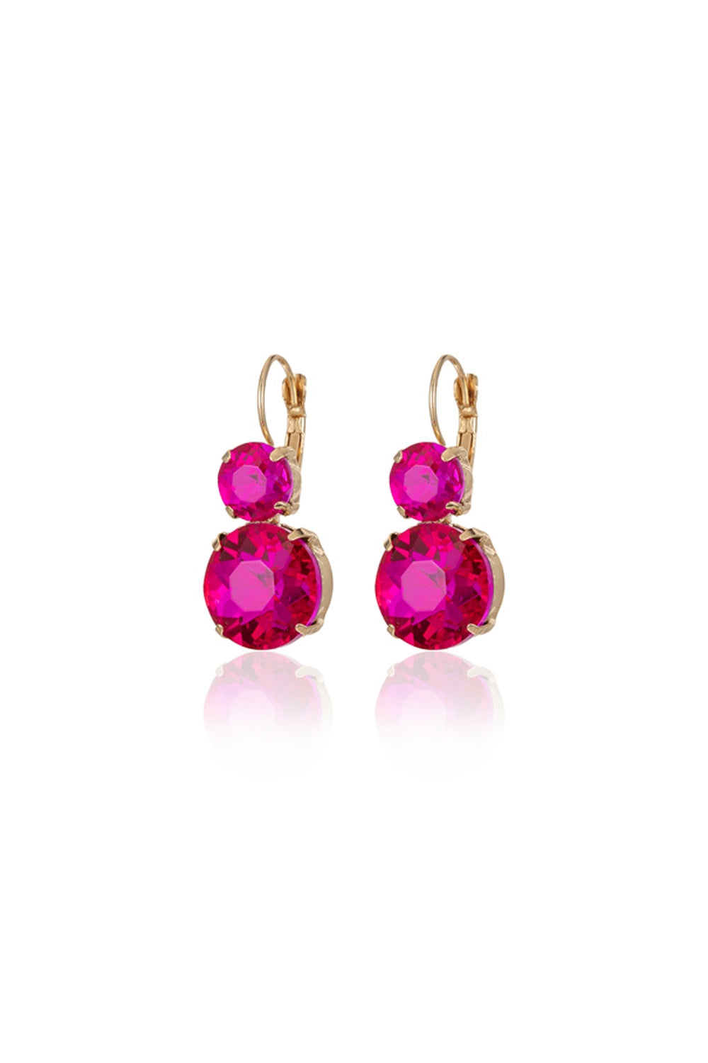 FADO EARRING DOUBLE  GEM STONES HOT PINK