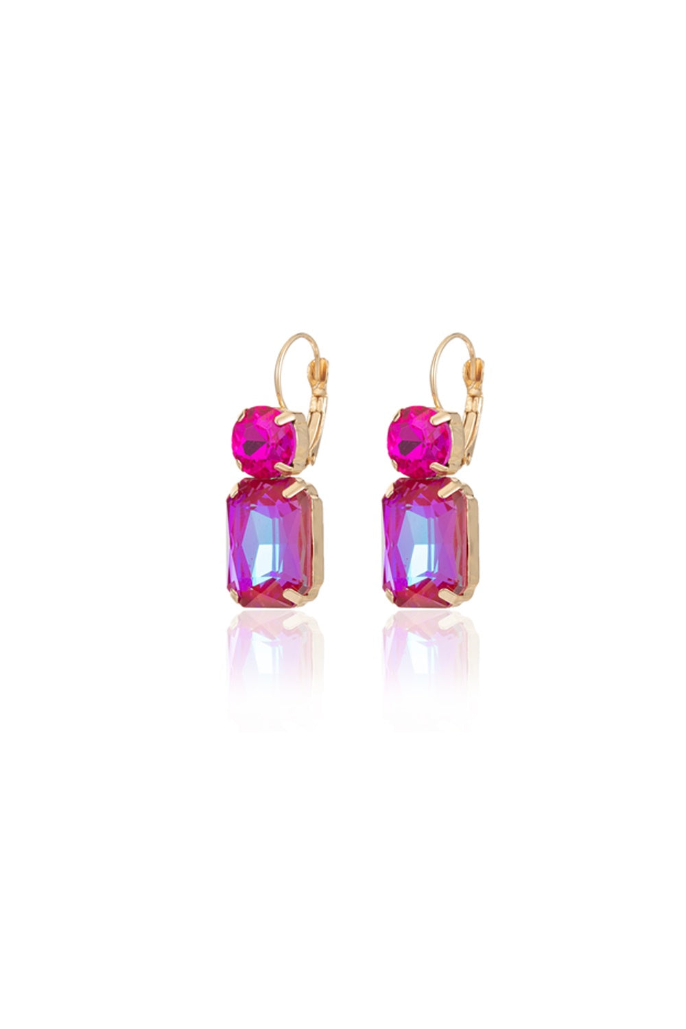 FADO EARRING DOUBLE HOT PINK STONE RECTANGLE