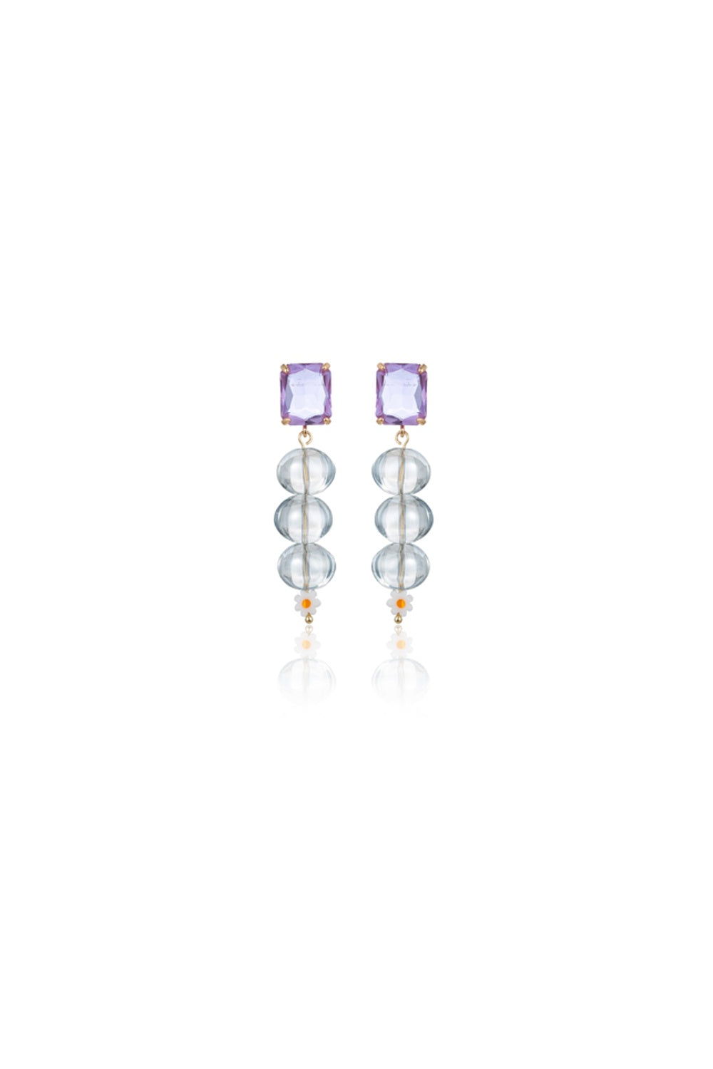 FADO EARRING TRIPLE STONE PURPLE DAISY