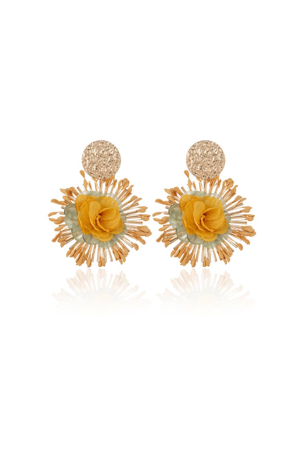 FLORA EARRING GOLD FLOWER YELLOW/GREEN