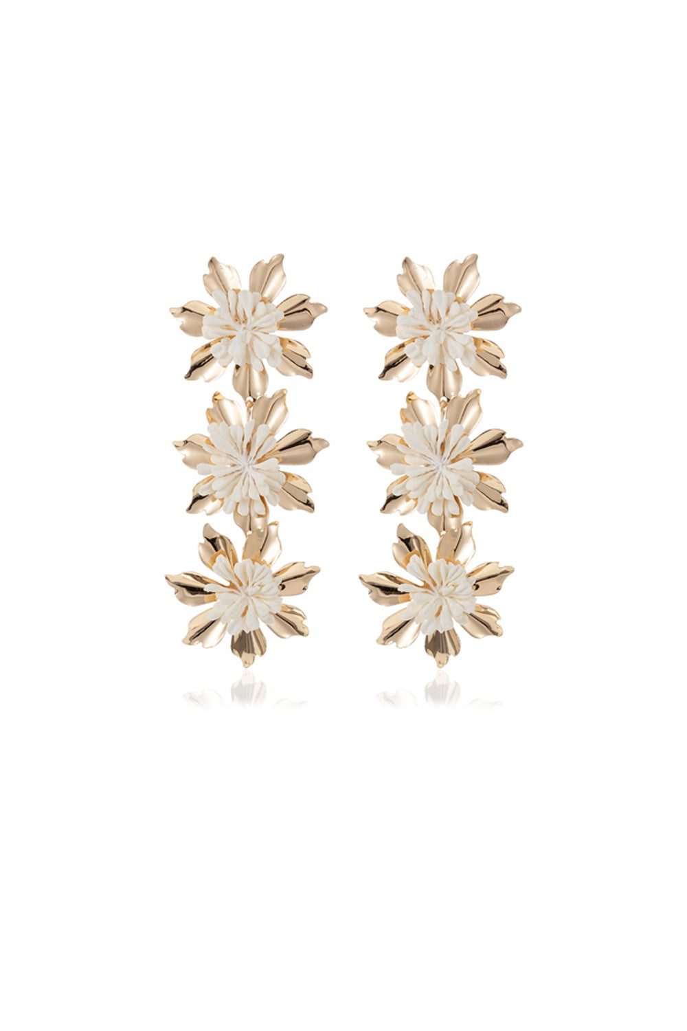 FLORA EARRING THREE GOLD AND WHITE FLOWERS