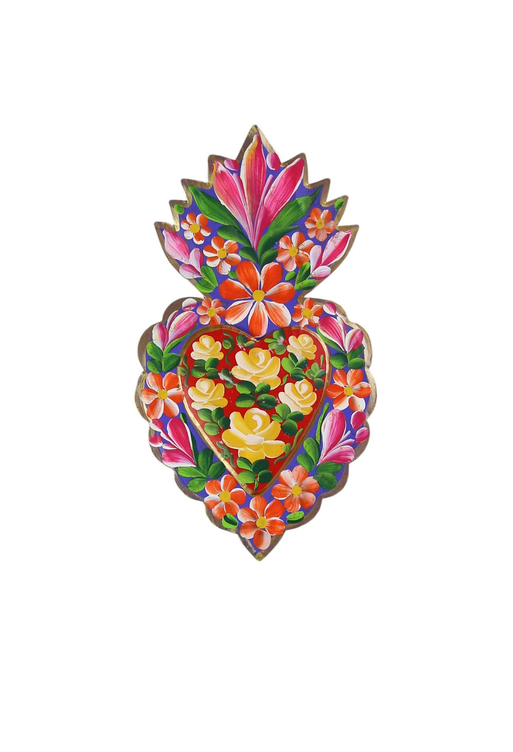 MEXICAN FOLK ART TIN HEART HANDPAINTED