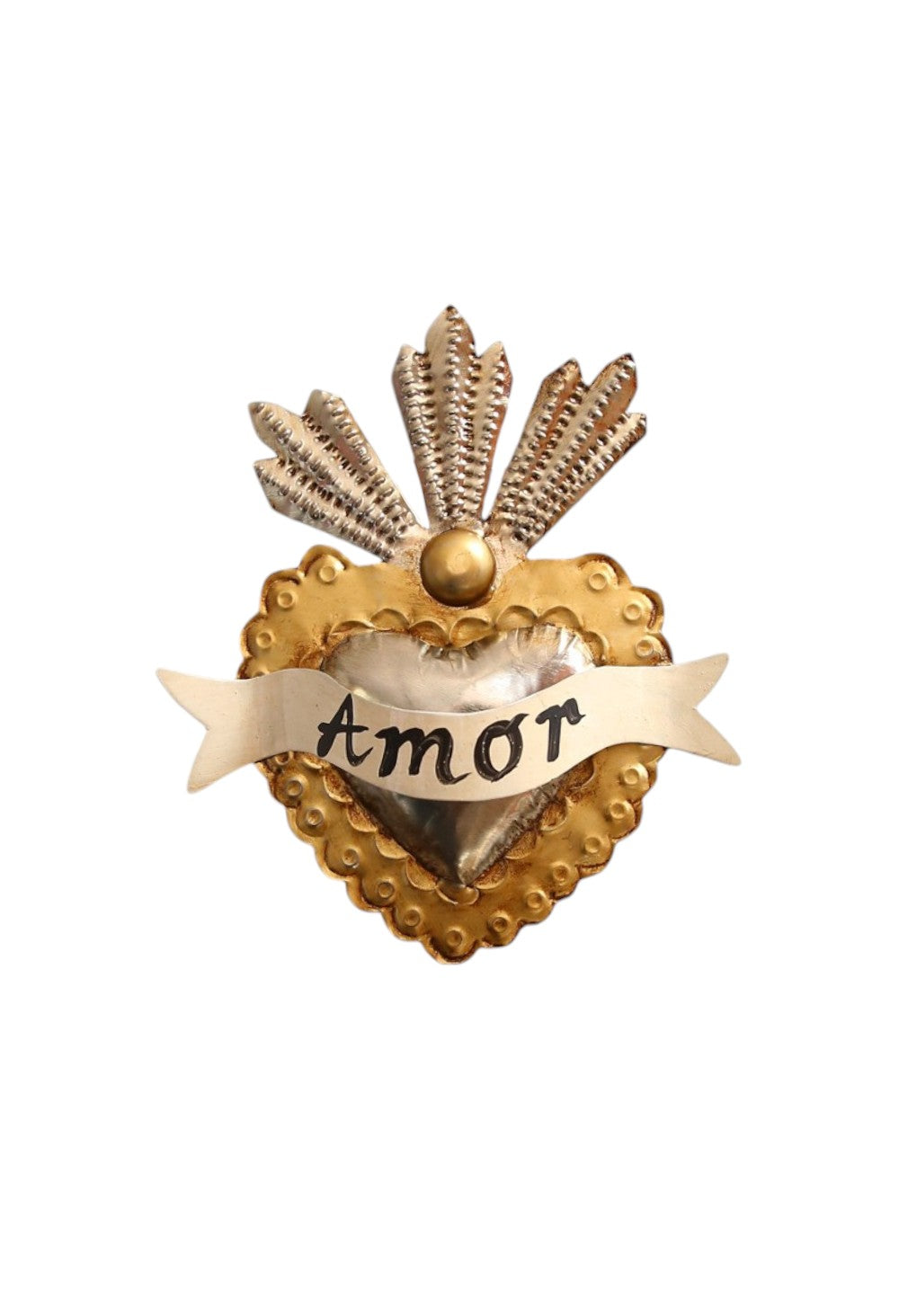 Mexican Folk Art Metallic Heart &quot;Amor&quot;