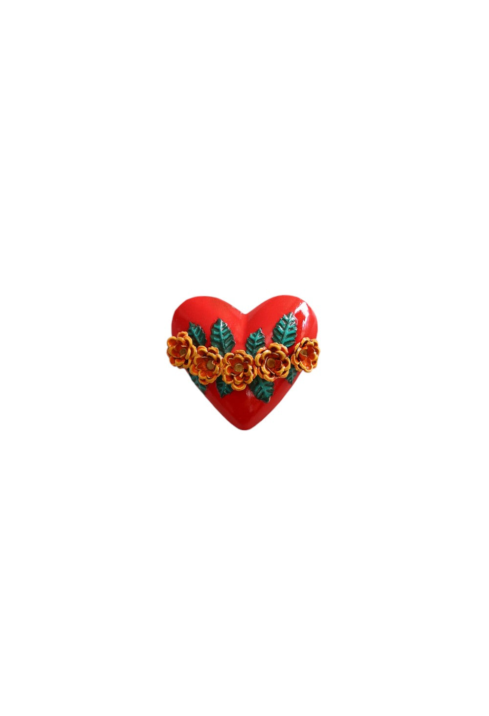 MEXICAN FOLK ART RED SMALL HEART W/ROSES