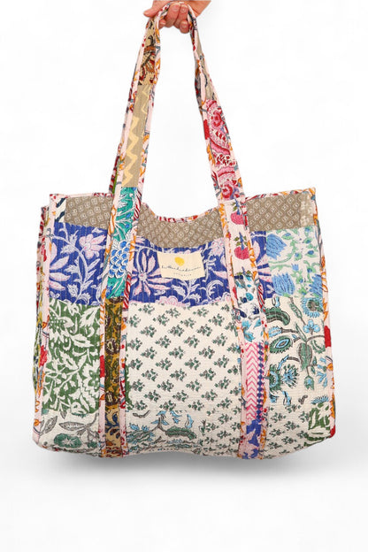 hiHANDMADE PATCHWORK BLUE COTTON TOTE BAG