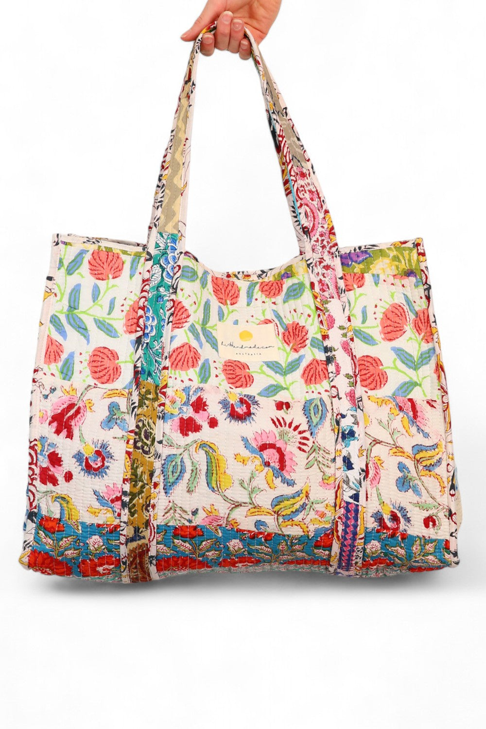 hiHANDMADEPATCHWORK FLORAL COTTON TOTE BAG