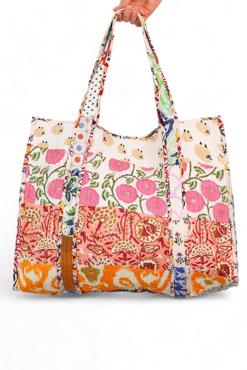 hiHANDMADEPATCHWORK FLORAL COTTON TOTE BAG