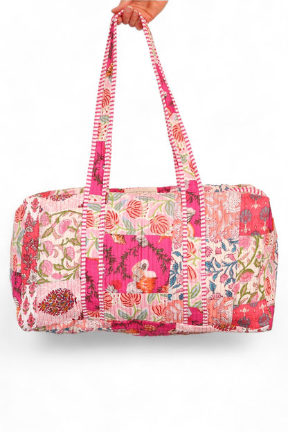 hiHANDMADE PATCHWORK PINK DUFFLE BAG