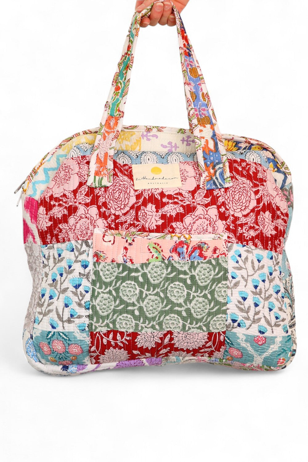 hiHANDMADE PATCHWORK SAGE COTTON BEACH BAG