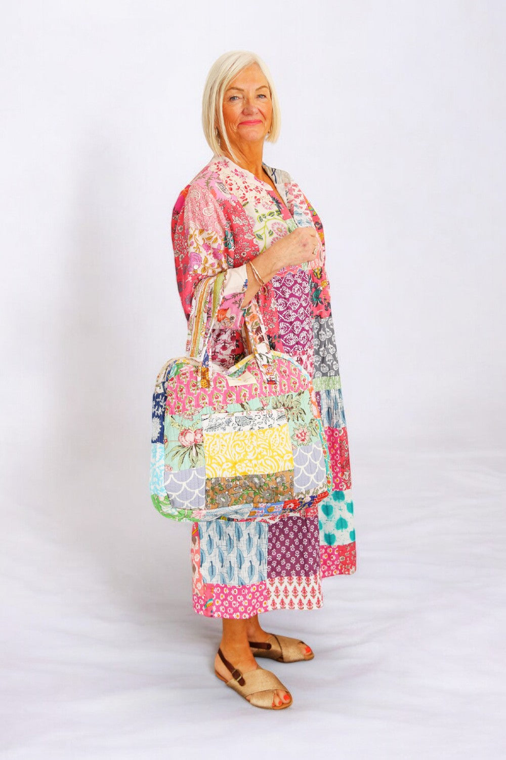 hiHANDMADE PATCHWORK LIME COTTON BEACH BAG