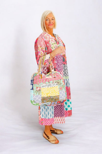 hiHANDMADE PATCHWORK LIME COTTON BEACH BAG