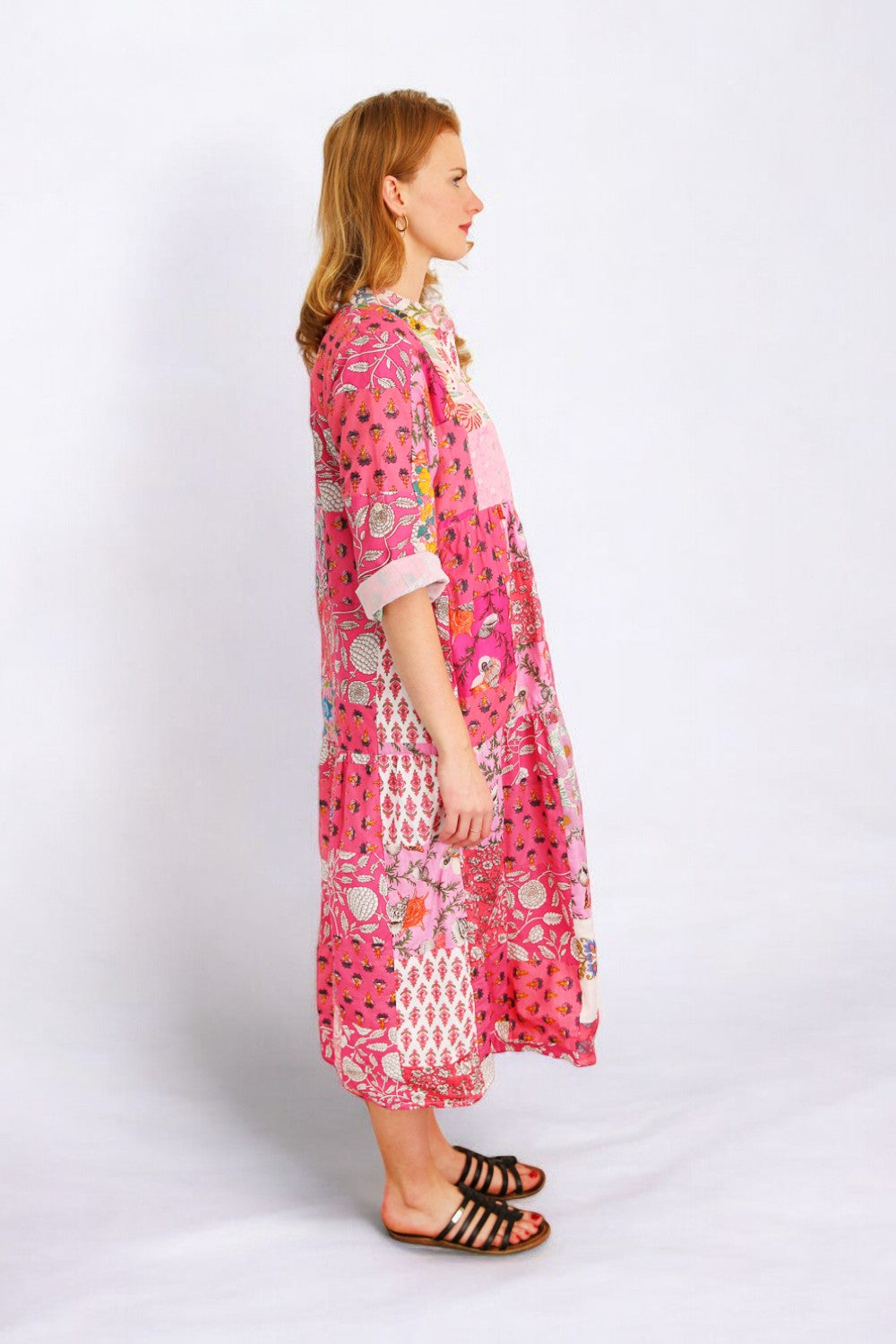 HI HAND MADE PATCHWORK PINK SHELL DRESS - S