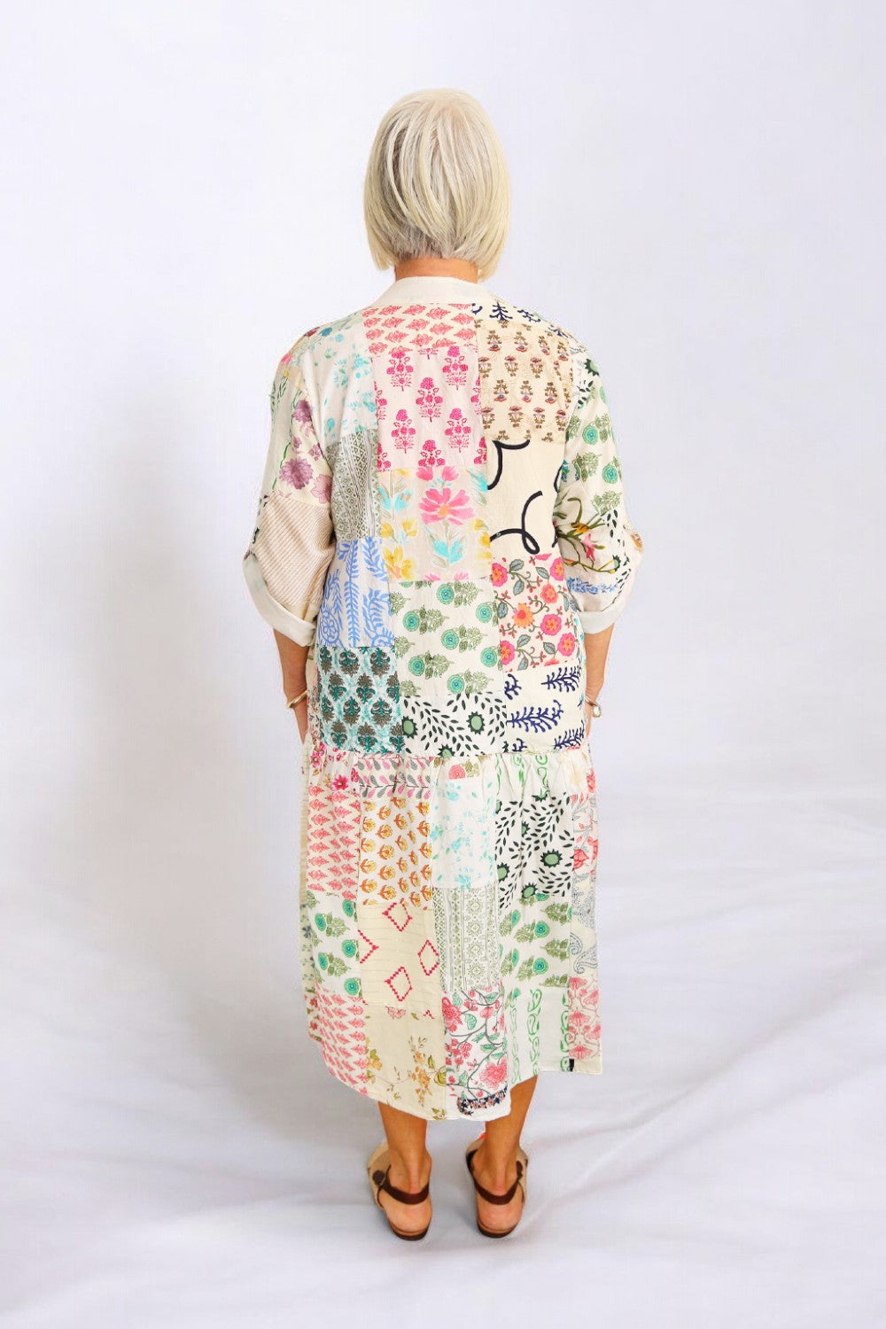 hiHANDMADE PATCHWORK WHITE AQUA BLOOM DRESS