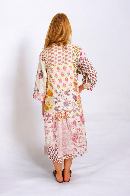 hiHANDMADE PATCHWORK WHITE LILAC ROSE DRESS