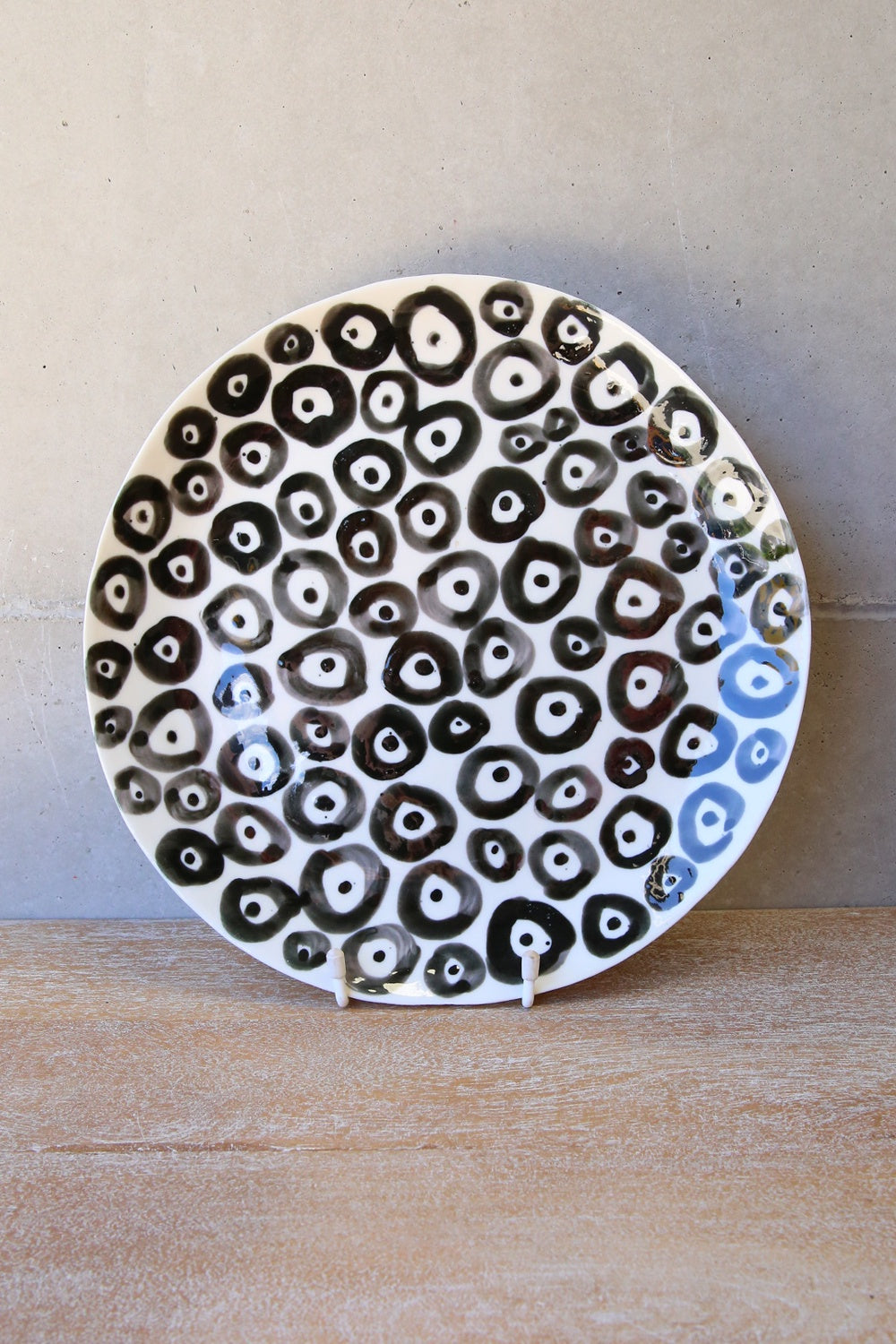 Italian Porcelain Round Black  &amp; White Circle Plate