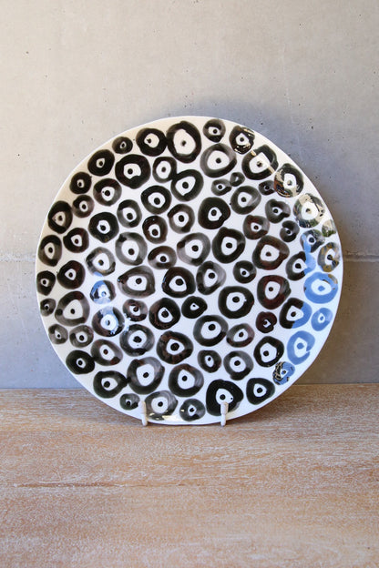 Italian Porcelain Round Black  &amp; White Circle Plate